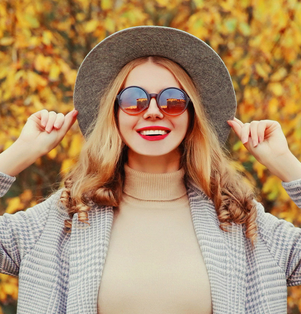 cosmetic dental patient nice glasses hat mobile